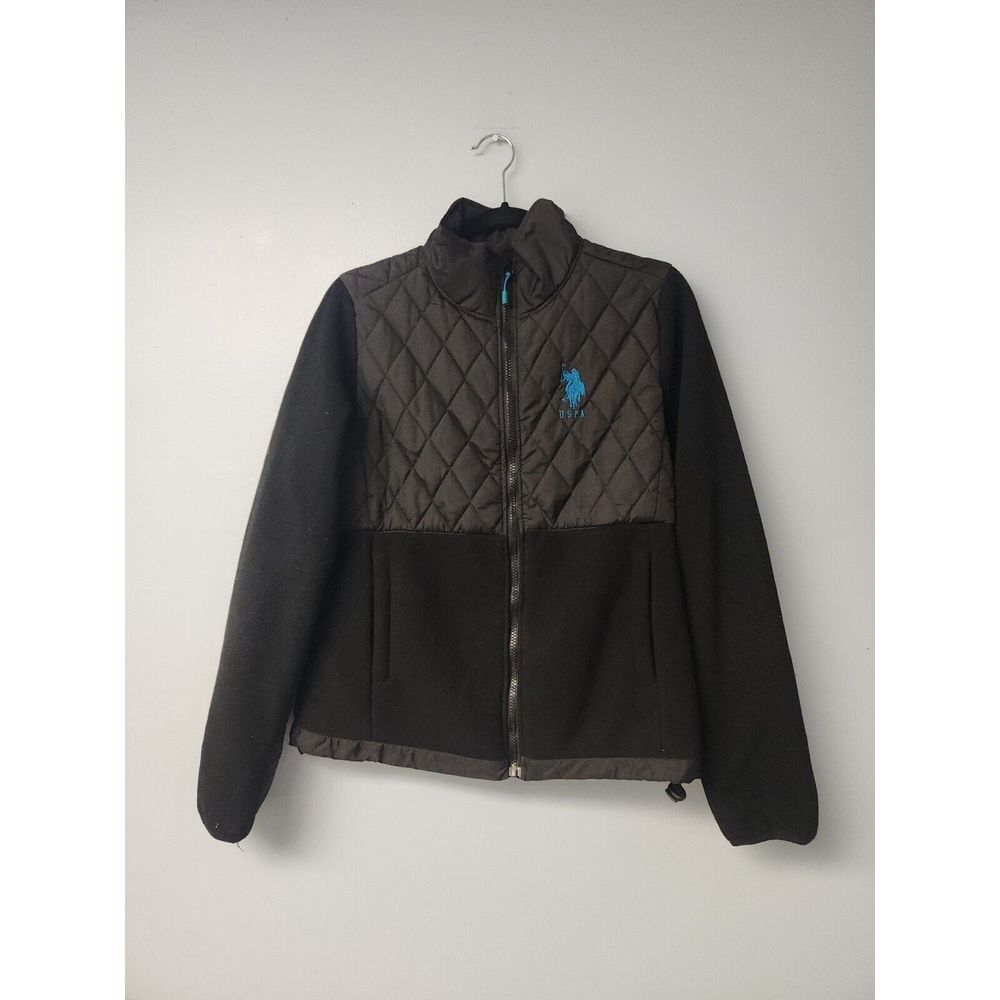 US Polo‎ Association Men's Quilted Jacket Black Size Large with Blue Embroidery